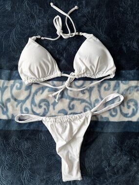SHEIN White Triangle String Bikini Set